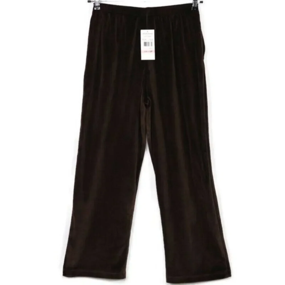 Alfred Dunner Velour Pants Brown Stretch Elastic Waist Petite 10 X 27‎ 10P